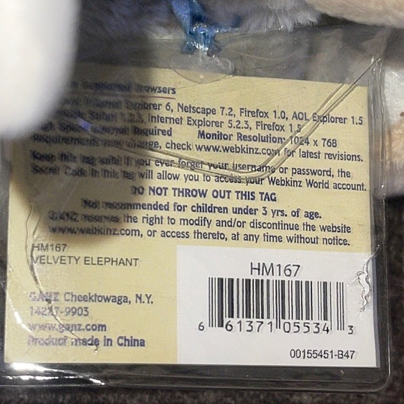 WEBKINZ Ganz VELVETY ELEPHANT HM167 hang & but Tag No Code plush stuffed animal - Picture 6 of 16